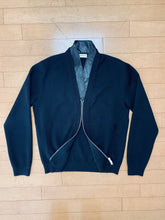 Load image into Gallery viewer, Saint Laurent Paris x Hedi Slimane Leather Trim Wool Cardigan Zip Sweater Size Small